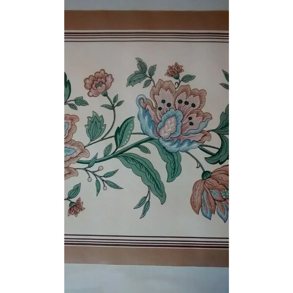 Light Brown Floral Wallpaper Border - Tan / White with Flowers - 5 yds